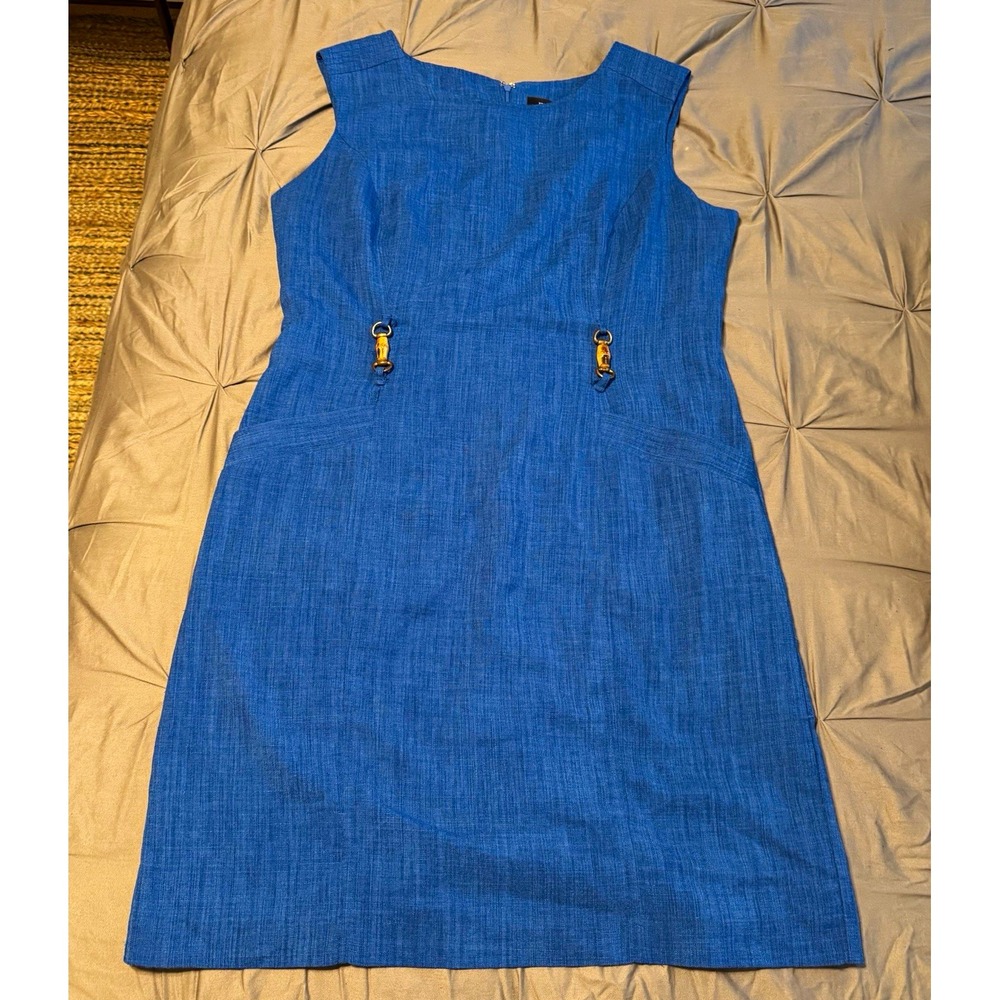 Ellen Tracy Womens Sheath Royal Blue Shift Sleeveless Woven Dress Size 16